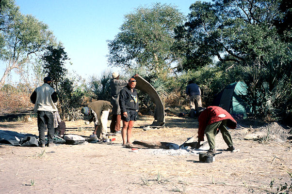 Setting up camp in the Okavango Delta