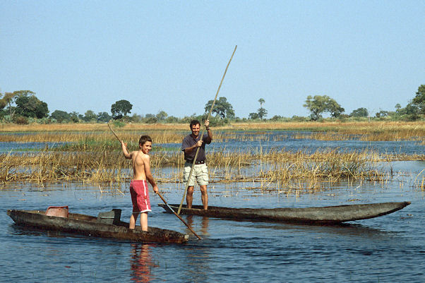 Dario & Adriano in Mokoros in the Okavango Delta