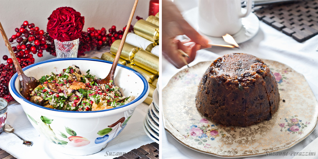 Eggplant salad & Plum pudding