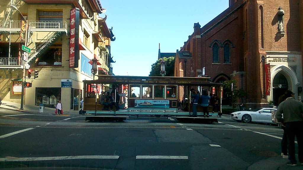 Cable car in Chinatown in San Francisco 